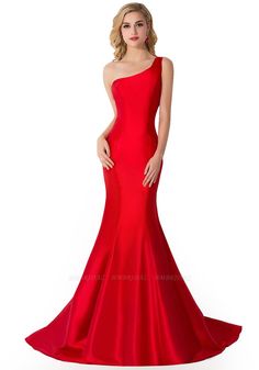 BMbridal One Shoulder Red Mermaid Long Party Gowns | BmBridal Red Carpet Mermaid Dress With Sweep Train For Prom, Red Fishtail Gown For Party, Red Mermaid Hem Evening Dress With Sweep Train, Red Mermaid Dress With Sweep Train For Banquet, One Shoulder Mermaid Dress With Sweep Train For Prom, Formal Red Fishtail Evening Dress, Red Fishtail Evening Dress For Formal Occasions, Red Mermaid Hem Evening Dress For Banquet, Red Mermaid Dress With Sweep Train For Party