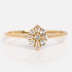 Capture timeless art deco elegance with this 14k Floral Ring! Show off a hint of intricate detail, and add a classic touch to any look. Shop engagement rings at Local Eclectic. Wedding Stacks, Paradise Wedding, Eclectic Jewelry, Local Eclectic, Tiny Rings, Art Deco Diamond Rings, Solid Gold Band, S Ring, Floral Ring