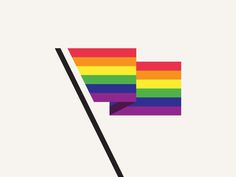 a rainbow flag with a black stick sticking out of it's center, on a white background