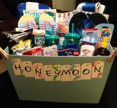 a gift basket filled with personal care items