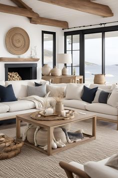 Riding the Wave: From minimalist coastal aesthetics to contemporary architectural elements, discover how this trend seamlessly blends the timeless allure of the coast with the sleek sophistication of modern design. #CoastalModernTrends #InteriorDesign #CoastalComfort #ModernSophistication Pacific Interior Design, Modern Coastal Palette, Modern Coastal Rugs, French Beach House Decor, Costal Modern Interiors, Coastal Aethstetic, Coastal Modern Interior Design, Coastal Interior Design Ideas, Mediterranean Coastal Decor