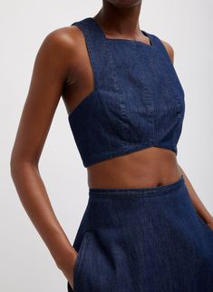 Summer Denim Square Neck Cropped Top Denim Crop Top Outfit, Denim Crop Top, Summer Denim, Crop Top Outfits, Neck Crop Top, Circle Skirt, Cropped Top, Cotton Style, Fashion Advice