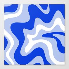 an abstract blue and white pattern with wavy lines on it metal print by artfuldesign