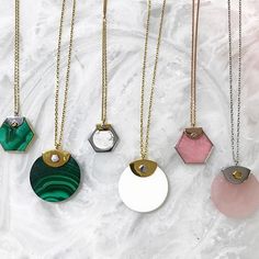 Featuring a geometric semi-prescious stone held in place by industrial detailing, these pendants are an easy way to add dimension and a touch of color to any outfit. Tap to see more! Dynamics - wbritt 🍉🍉🍉 #Minimalistic #Simple #Chic #Elegant #Luxury #Modern #nyc #Fashion #Regram #Classy #Trendy #Jewelry #angle #rings #collections #new #style #fashion #ootd #lookbook #newlook #accessories #silver #gold #geometricjewelry #gift #design Jewelry Style Guide, Geometric Composition, Accessories Silver, Circle Pendant Necklace, Spring Jewelry, Gift Design, Chakra Jewelry, New Dimension, Simple Chic