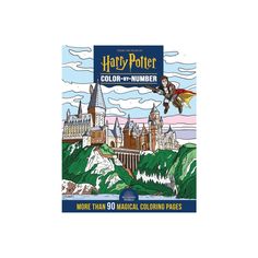 harry potter coloring book with hogwarts castle in the background and flying over it