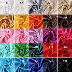 various colors of satin fabric with the number twenty seven on each side and one in different sizes