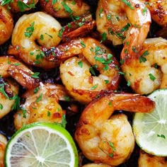 shrimp with lemon and parsley in a skillet