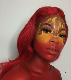 Clown Makeup Red, Flame Makeup, Makeup Red Hair, Fire Costume, Fire Makeup, Face Art Makeup, Face Paint Makeup, Halloween Makeup Inspiration