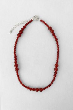 Avery Necklace - Carnelian Adjustable Red Carnelian Necklace, Adjustable Carnelian Red Necklace, Red Carnelian Single Strand Necklace, Amber Carnelian Necklace With Polished Beads, Red Carnelian Beaded Necklace Hand-strung, Red Carnelian Hand-strung Beaded Necklaces, Hand-strung Red Carnelian Beaded Necklaces, Red Carnelian Gemstone Crystal Necklace, Single Strand Carnelian Necklace In Amber