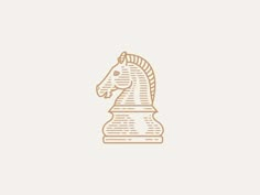 a drawing of a chess piece on a white background with the word's logo in gold