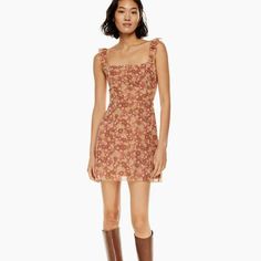 Aritzia Wilfred Fete Floral Dress 4 Nwt Pink Sleeveless Dress For Fall, Pink Sleeveless Mini Dress For Fall, Sleeveless Floral Print Mini Dress For Fall, Flirty Sleeveless Fall Dresses, Aritzia Dress, Sheer Mini Dress, Ruffle Wrap Dress, Shimmer Dress, Ribbed Sweater Dress