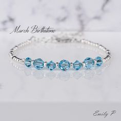 Aquamarine Crystal & Sterling Silver Beaded Bracelet 5mm & 6mm Sparkly Swarovski Aquamarine Crystal Beads  🎉🎁  Perfect March Birthday Gift 🎂👏 S925 Sterling Silver Oval Beads, S925 Sterling Silver Round Beads & S925 Sterling Silver Textured  Beads S925 Sterling Silver Premium Quality Lobster Clasp & S925 Sterling Silver Extension Chain Handmade in England with Love, Quality and Care & Available in 2 Sizes Sizes Quoted are for actual wrist size (internal circumference of bracelet) This item co Minimalist Jewelry Silver, Silver Beaded Bracelet, March Birthday, Sterling Silver Bead Bracelet, Birthday Gift For Women, Silver Bead Bracelet, Birthstone Bracelet, Oval Beads, Aquamarine Crystal