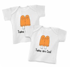 Twins really are cool, aren't they? The perfect set of lap tees for twins for the summer months!  * Created by an identical twin and mom of multiples * Cute, modern design * Sizes: 0-3M, 3-6M * 100% high-quality cotton  * Set of TWO lap tees Want to see more adorable Twoborn™ twin products?  Click on the following link to see our full Etsy shop: https://www.etsy.com/shop/TwobornTwinNursery?ref=seller-platform-mcnav Thanks for stopping by!  Please reach out if you have any questions. We are happy Fun Unisex White Tops, Fun White Unisex Tops, Matching Funny Print Summer Tops, White Tops With Cartoon Print Matching Style, Twin Products, Boy Girl Twin Outfits, Twin Clothing, Diy Shirt Ideas, Twin Outfit