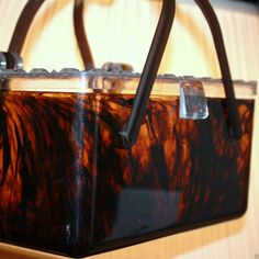 Vintage 50s Lucite Tortoise Shell Handbag Purse, Lunch Box Style Honeycomb Cover - Very Good Sturdy Condition With Light Wear. Chic Rectangular Tortoiseshell Bag, Chic Tortoiseshell Rectangular Bag, Vintage Rectangular Box Bag For Party, Retro Brown Bags For Party, Retro Brown Bag For Party, Retro Brown Party Bag, Retro Brown Party Bags, Vintage Brown Rectangular Case Bag, Retro Brown Rectangular Box Bag