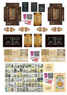 an assortment of stamps and stickers with different designs on them, including the words