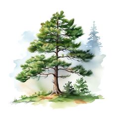 a watercolor painting of a pine tree