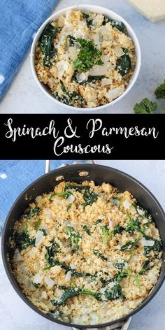 spinach and parmesan casserole in a skillet