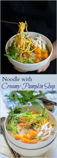 noodle with creamy pumpkin soup is an easy and healthy dinner that's ready in under 30 minutes