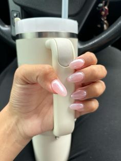 #nails #nailinspo #pinknails #chromenails #summernails Pink White Almond Acrylic Nails, Simple Light Pink Almond Nails, Girly Nails Aesthetic, Pink Nails With A Design, Simple Clean Nails Acrylic, Light Blue Croc Nails, Basic February Nails, Simple Nail Aesthetic, Dewy Pink Nails