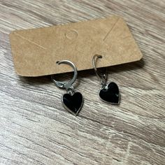 Brand New, Never Worn! Black Hearts Silver Alloy Metal Nickel-free Black Heart Jewelry, Nickel-free Black Heart-shaped Jewelry, Black Sterling Silver Heart Earrings, Black Nickel-free Jewelry For Valentine's Day, Nickel-free Black Jewelry For Valentine's Day, Black Nickel-free Heart Pendant Jewelry, Trendy Black Metal Heart Earrings, Trendy Black Sterling Silver Earrings, Black Metal Heart Charm Earrings