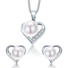 DAINASHI Women's Fine Fashion Romantic Heart Genuine Pearl Jewelry Set Pink Jewelry Set, Heart Jewelry Set, Fashion Romantic, Pearl Jewelry Set, Romantic Heart, Freshwater Pearl Jewelry, Pearl Jewelry Sets, Women's Jewelry Sets, Earring For Women