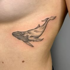 a woman's stomach with a whale tattoo on it