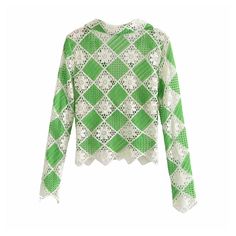 Style: commuting Size: XS S M L Color: Green Flower Crochet Top, Cut Out Sweater, Blouses Vintage, Shades For Women, Flower Crochet, Chic Top, Short Cut, Patchwork Designs, Sleeve Cardigan