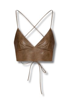 women crop top for perfect summer fit, made from genuine soft leather and soft lining for a comfortable wear cute and stylish fit perfect for a going out outfit or date night outfit, backless with closure of spaghetti strap wrap for a perfect slimfit Luxury Spaghetti Strap Crop Top For Night Out, Luxury Brown Tops For Night Out, Luxury Brown Top For Night Out, Luxury Brown Leather Tops, Luxury Bra-friendly Crop Top, Chic Leather Crop Top, Fitted Leather Crop Top For Night Out, Fitted Leather Crop Top, Chic Crop Top With Strappy Back