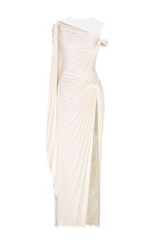 Women's Parahélios Sarong Illusion Neck Polyester Floor Length Dress XS/S/M/L/XL Ivory MEAN BLVD Mean Blvd, Rainbow Outfit, Fantasy Dresses, Floor Length Dress, Shower Dresses, Luxury Dress, Floor Length Dresses, Sarong, Fancy Dresses