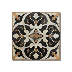 a black and white tile with an intricate design on the back side, in square shape