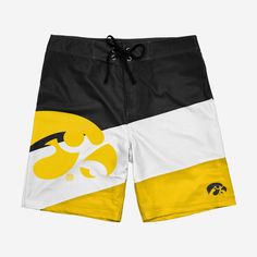 Dominate summer style the same way your team dominates their opponents. These Iowa Hawkeyes Color Dive Boardshorts will have you ready for every pool party, beach day, and barbecue. Features Diagonal, multi-team colored design so you can let your true colors shine Large cropped team logo on front right leg that lets you show off your legendary team spirit AND your toned calf muscles Small team logo on front left leg so there's no question who you're rooting for Adjustable drawstring for added se Sporty White Shorts For Water Sports, Summer Short Swim Trunks For Sports, Short Swim Trunks For Summer Sports Events, Yellow Summer Swim Trunks For Surfing, Yellow Swim Trunks For Summer Surfing, Yellow Swim Trunks For Surfing In Summer, White Sporty Swim Trunks For Water Sports, Sporty Swim Trunks For Beach Season Surfing, Sporty Swim Trunks For Surfing In Beach Season