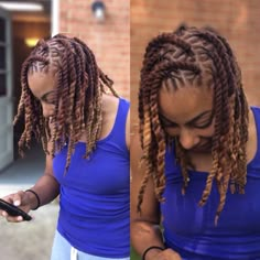 Super fresh Locs New color Big 2 strand twist Instagram @JackieSoulchic Twist Locs Hairstyles, Colored Dreads, Twist Locs, Sisterlocks Styles, Double Ponytail