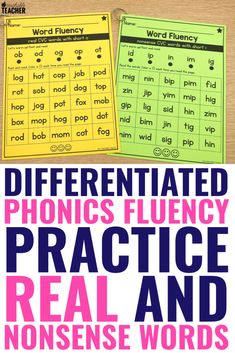 three different types of phonics flueny practice and real and nonsense words