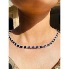 This is part of Chairish’s Fine Jewelry assortment.  Blue Sapphire Necklace in 18K Gold studded with oval cut sapphire pieces and diamonds. Accessorize your look with this elegant blue sapphire beaded necklace. This stunning piece of jewelry instantly elevates a casual look or dressy outfit. Comfortable and easy to wear, it is just as exquisite worn alone or layered with other charms for a modern fashion statement.  PRODUCT DETAILS :-  > Material - 18K Solid White Gold  > Gemstone - Blue sapphir Oval Sapphire Diamond Necklace, Formal Blue Oval Diamond Necklace, Classic Blue Diamond Necklace With 17 Jewels, Luxury Sapphire Necklace With Diamond, Luxury Blue Diamond-cut Necklace, Exquisite Sapphire Round Necklace, Luxury Sapphire Oval Necklace, Sapphire Diamond Necklace For Formal Occasions, Formal Sapphire Diamond Necklace In Fine Jewelry Style