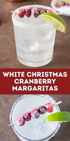 white christmas cranberry margarita with lime garnish and sugar on the rim