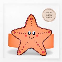 an orange starfish with a smiling face on it's head is shown in front of a white background