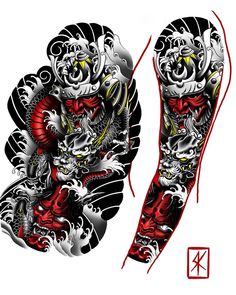 an image of a pair of skis with dragon designs on the front and back