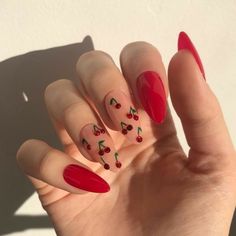 Cherry Nails, Colorful Nails, Nail Swag, Acrylic Nails Coffin Short, Red Nail, Festival Nails, Nails Polish, Fire Nails, Chic Nails