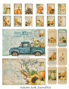 the autumn junk journal kit includes stamps, pumpkins and squash