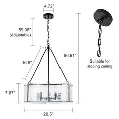 the chandelier is shown with measurements