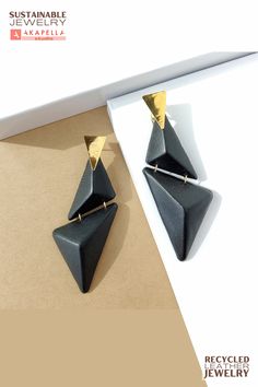 These Oversized Black Leather Earrings are inspired by an Art Deco architecture style. Their gold and black matching dangle geometry design makes them one-of-a-kind statement earrings. They are made from upcycled leather and are a perfect sustainable jewelry gift idea for women who value slow fashion handmade products and are lovers of eco-friendly design. This earrings were designed and handmade by me in my workshop in Anchorage ALASKA ✨ MATERIALS & FINISHES - Recycled leather - 24k gold plated brass hardware. - Extra comfortable & Lightweight earrings: 6 gr (Each one). - Secure & comfortable earring backs - Hand painted edges / Matte smooth finish. 💚 ECO-FRIENDLY GIFT BOX: A beautiful, sustainable, and compostable gift box is included with each piece of jewelry, carefully packed and shi Architectural Jewelry, Gift Idea For Women, Long Earring, Architectural Art, Geometry Design, Leather Earring, Upcycled Leather, Anchorage Alaska, Deco Architecture