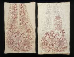 An unfinished pair of pockets, at the Victoria and Albert Museum. 1700s Women, Historical Textiles, Antique Clothing, Ladies Gown, Embroidered Clothes