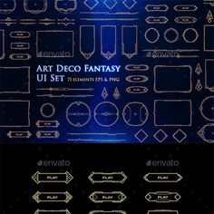 the art deco fantasy set is shown in gold and blue colors, with an arrow pointing to