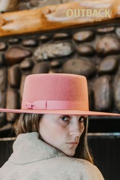 Fall colors come alive with our Salem Wool Hat! These bold hats come with an adjustable inside hatband to ensure it fits your head perfectly. This round top hat is soon to be your favorite, in all four colors! Pink Hat With Flat Brim, Flat Brim Pink Hat One Size, Pink Flat Brim Hat, One Size Fits Most, Pink Fedora With Curved Brim, Pink Adjustable Hat With Curved Brim, Flat Crown Hats For Spring Rodeo, Pink Wide Brim Hat For Fall, Pink Flat Brim Fedora For Winter, Western Spring Hat With Flat Crown