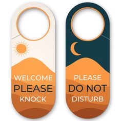 two door hangers with the words welcome please don't disturb and do not disturb