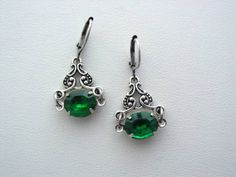 Art Nouveau Style Earrings, Vintage Emerald Glass Earrings, Boutique Drop Earrings, Classic Art Nouveau Earrings, Art Nouveau Jewelry - Etsy Art Nouveau Earrings, Art Nouveau Earring, Earrings Classic, Nouveau Jewelry, Earrings Art, Romantic Jewellery, Drop Design, Classic Earrings, Art Nouveau Jewelry