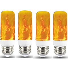 three different types of light bulbs with flames on them