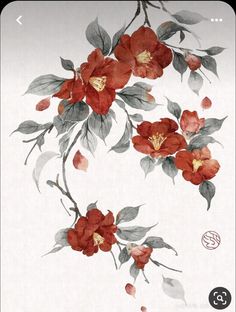 a painting of red flowers on a white background