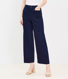 Palmer Wide Leg Crop Pants in Linen Blend Modern Mid-rise Bottoms With Welt Pockets, Wide-leg Work Pants With Patch Pockets, High Rise Cotton Wide Leg Pants For Elevated Casual, High Rise Wide Leg Pants For Workwear, High Rise Wide Leg Pants With Pockets For Work, High Rise Wide Leg Pants For Work With Pockets, Plain High-rise Workwear Bottoms, Wide Leg Work Pants With Patch Pockets, Elevated Casual Wide Leg Pants With Side Pockets