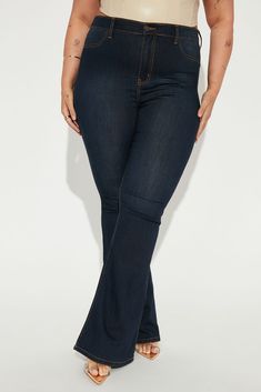 Our sexiest flare jean is offered in a range of washes in a high stretch, super soft fabric that hugs every curve. Fitted in the hips and thighs while flaring at the knee, these jeans elongate the legs and are perfect with a heel. Now offered in a range of washes, colors, and inseams. Available In Black, Dark Denim, Medium Blue Wash, Light Blue Wash, White, Brown, And Olive. Petite 31" Inseam, Regular 34" Inseam, And Tall 37" Inseam 11.5" High Rise High Stretch Denim 22" Flare Leg Opening Faux F Flattering Outfits, Loungewear Women, Cozy Outfit, Curve Dresses, Womens Loungewear, Dark Denim, Rompers Women, Medium Blue, Denim Fashion